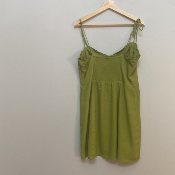 Aritzia Wilfred Green Sleeveless Self Tie Smock Mini Fable Dress Size 14 - Picture 5 of 9